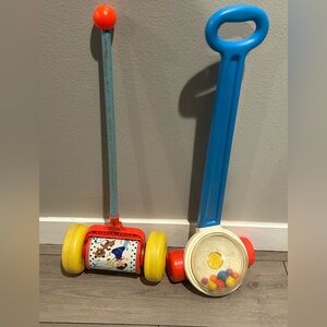 Melody chime roller and Corn Popper Push along toys - vintage